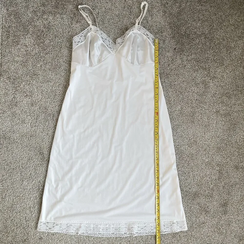 Vintage Vanity Fair Slip Dress Nylon Silky Lace Trim Size 34 Boho Fairy Romantic
